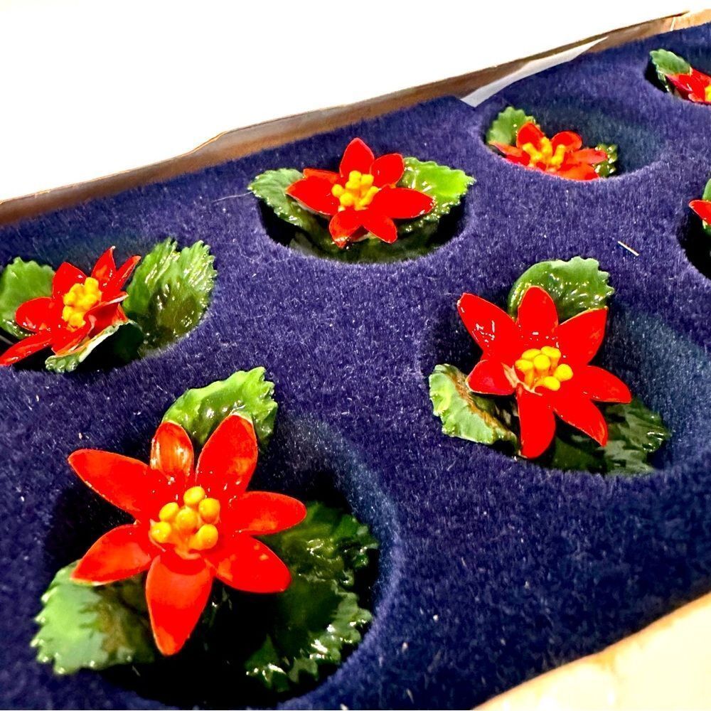 Royal Adderley Floral Bone‎ China Poinsettia England Place Card Holder Set Of 8
